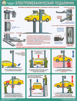 ПС54 Безопасность в авторемонтной мастерской. электромеханический подъемник (пластик, А2, 1 лист) - Плакаты - Автотранспорт - . Магазин Znakstend.ru